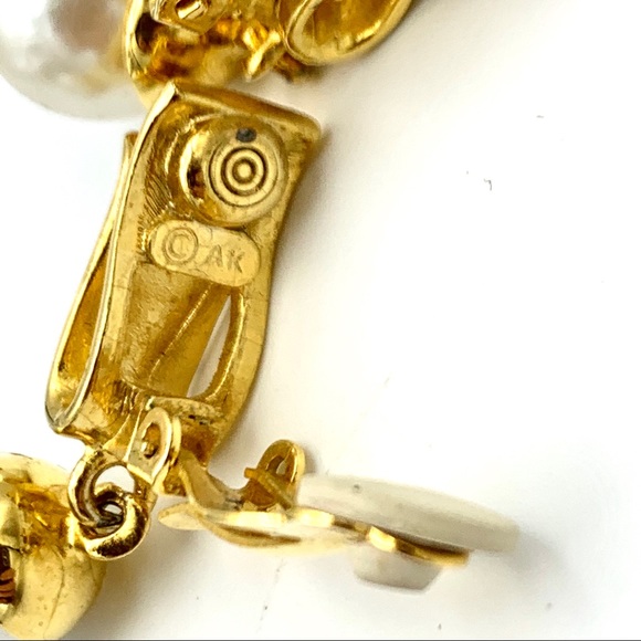 Anne Klein Gold Tone Faux Pearl Clip Earrings - Picture 2 of 7